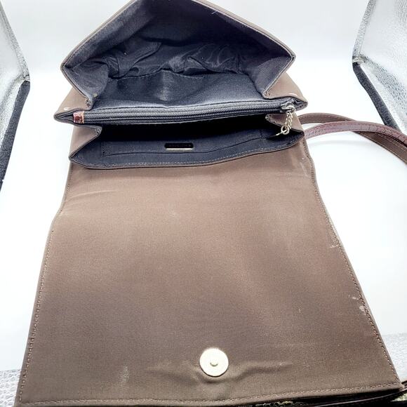 Vintage Bloomingdale's Dark Brown Leather Croc Embossed Envelope Accordion Bag - Picture 9 of 13